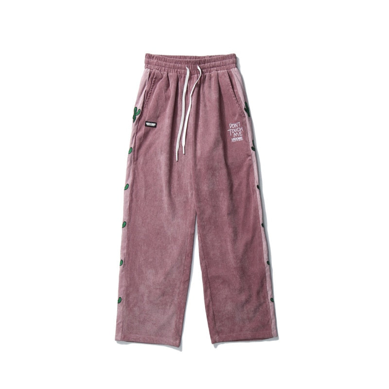 Sixsr American Sweatpants Men and Women Side Stripe Plant Embroidery Joggers Trousers Pants Elastic Waist Straight Baggy Streetwear