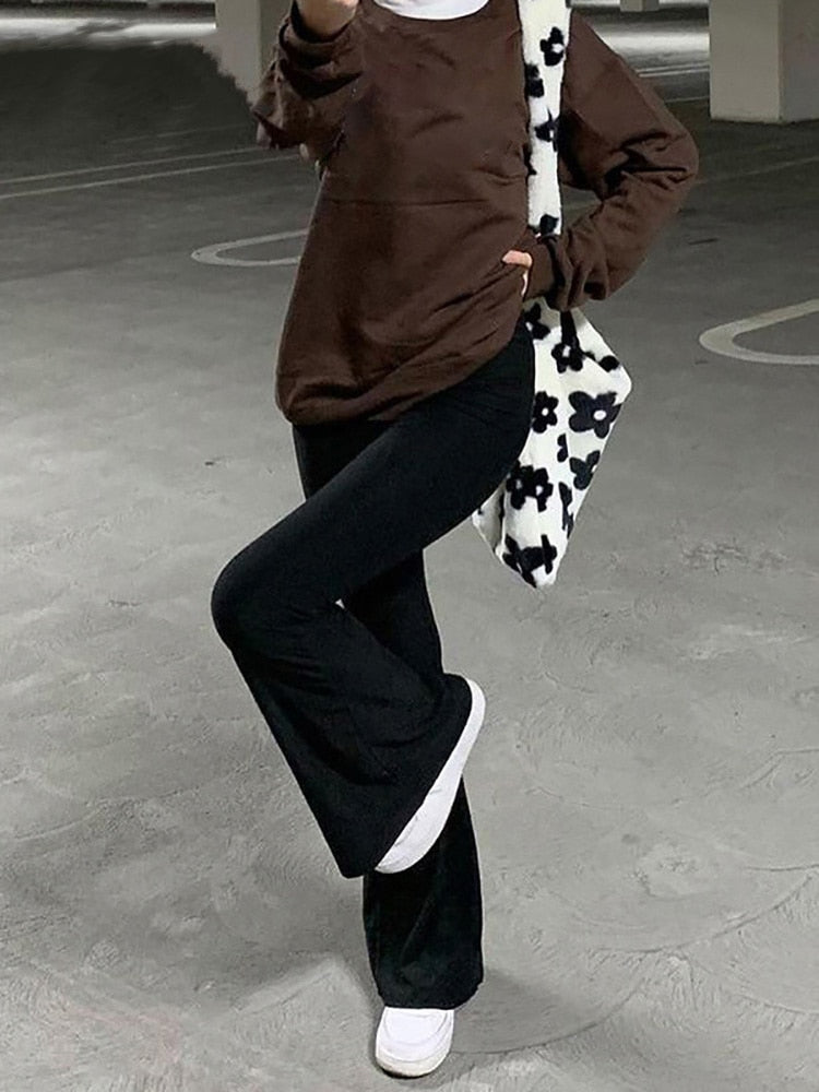 sixsr Summer Outfits Grunge 90s Urban Style Boot Cut Pants High Waist Black Vintage Skinny Pants Fashion Indie Casual For Women Trousers