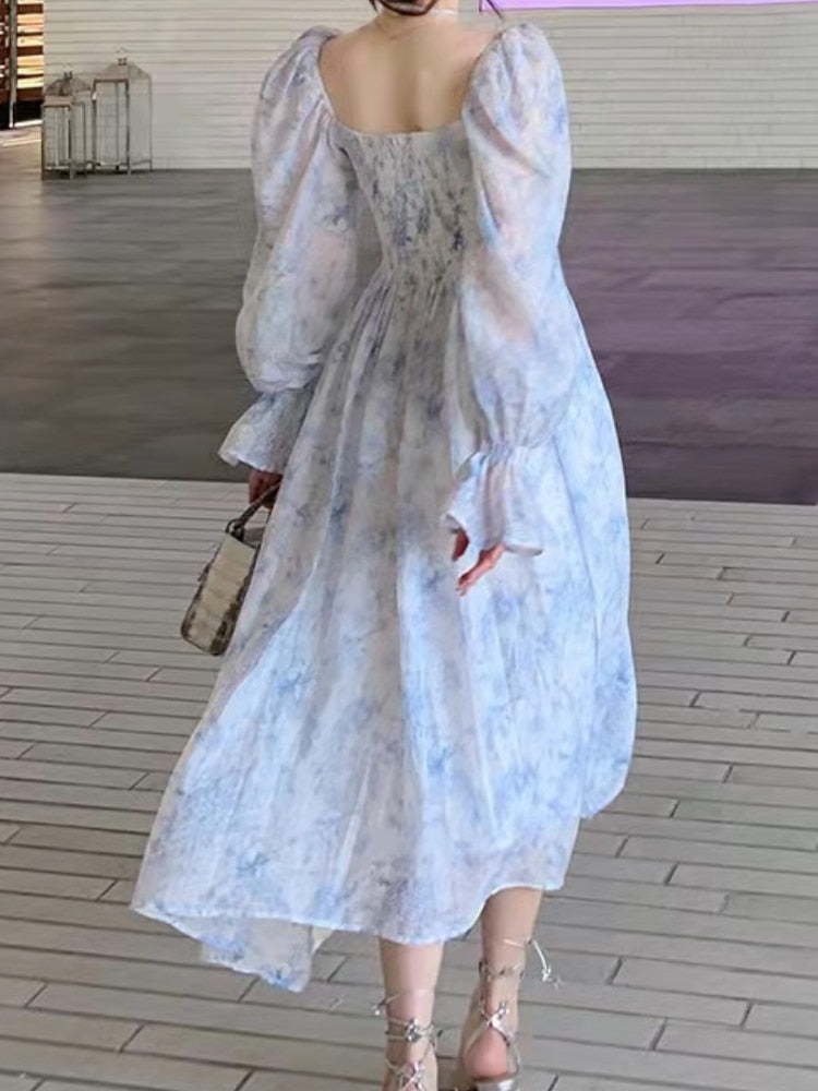 sixsr Women Summer Casual Elegant Midi Dress Ladies Vintage Long Sleeve Party Vestidos Female Holiday Clothes