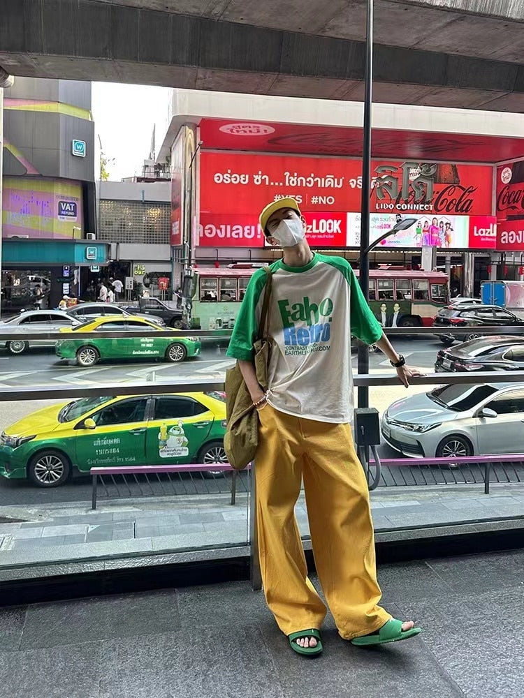 Sixsr American Spring/Summer Colorful Wide Leg Jeans for Men Pink Blue Loose Straight Leg Casual Pants for Men Women streetwear