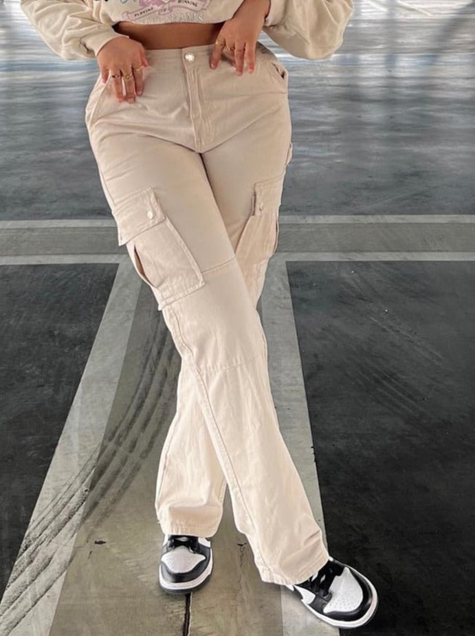 Sixsr Khaki Cargo Pants Jeans Women High Waist Slim Fashion Streetwear ArmyGreen Big Pockets Y2k Vintage Baggy Denim Trousers Overalls