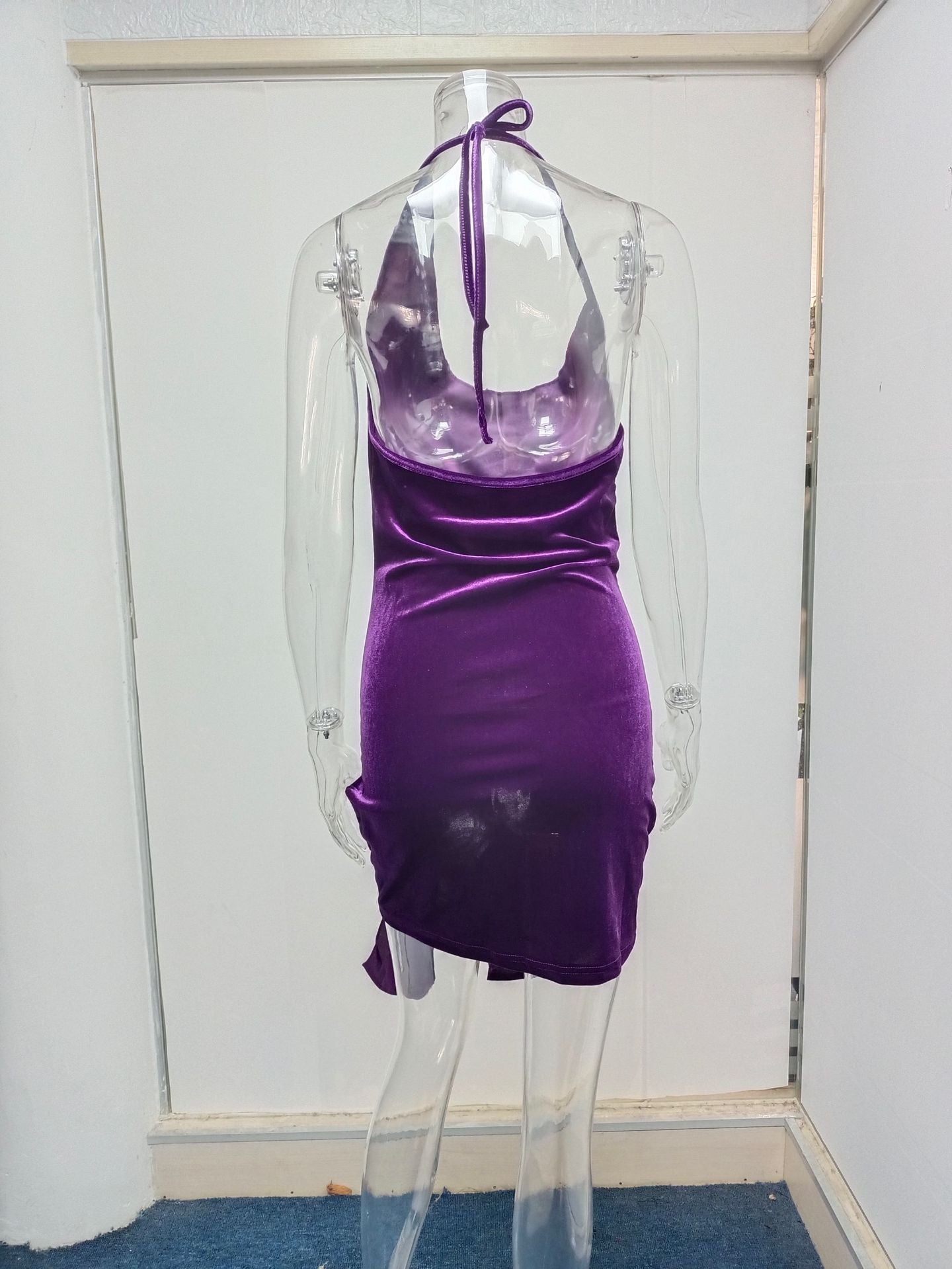 Summer New Women's Wear Halter Neck Hollow Strappy Slit Sexy Fashion Dress Sexy Backless Irregular Strappy Evening Dress
