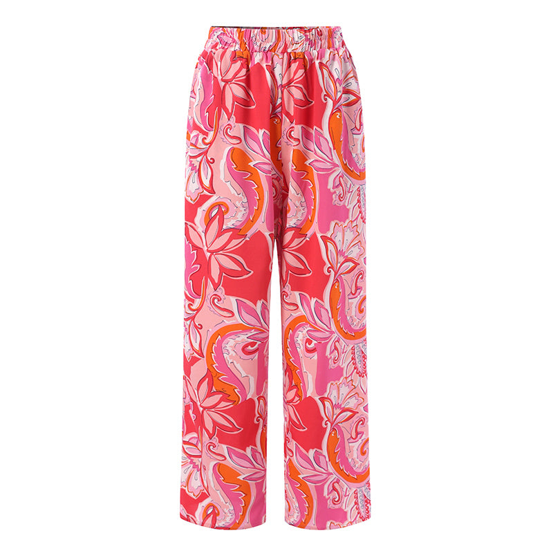 Pants Sets Fashion One Shoulder 3/4 Sleeve Tops Floral Print Wide Leg Trouser Women Two Piece Sets Casual Loose Suit