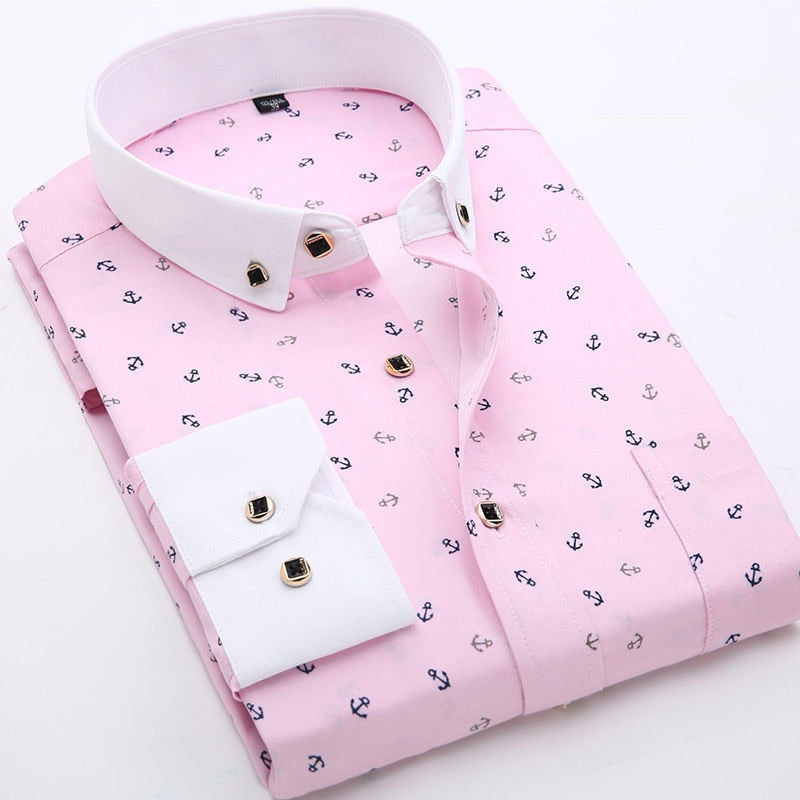 Sixsr New Men Fashion Casual Long Sleeved Printed Shirt Brand Men Clothing Slim Fit Male Social Business Dress Shirt  Soft Comfortable