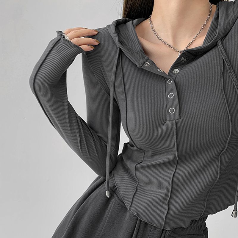 Crop Tops Fashion T-shirts for Women Hooded Sweatshirt Long Sleeve Tees Y2k Clothes Korean Casual Woman Tshirts Ropa Mujer