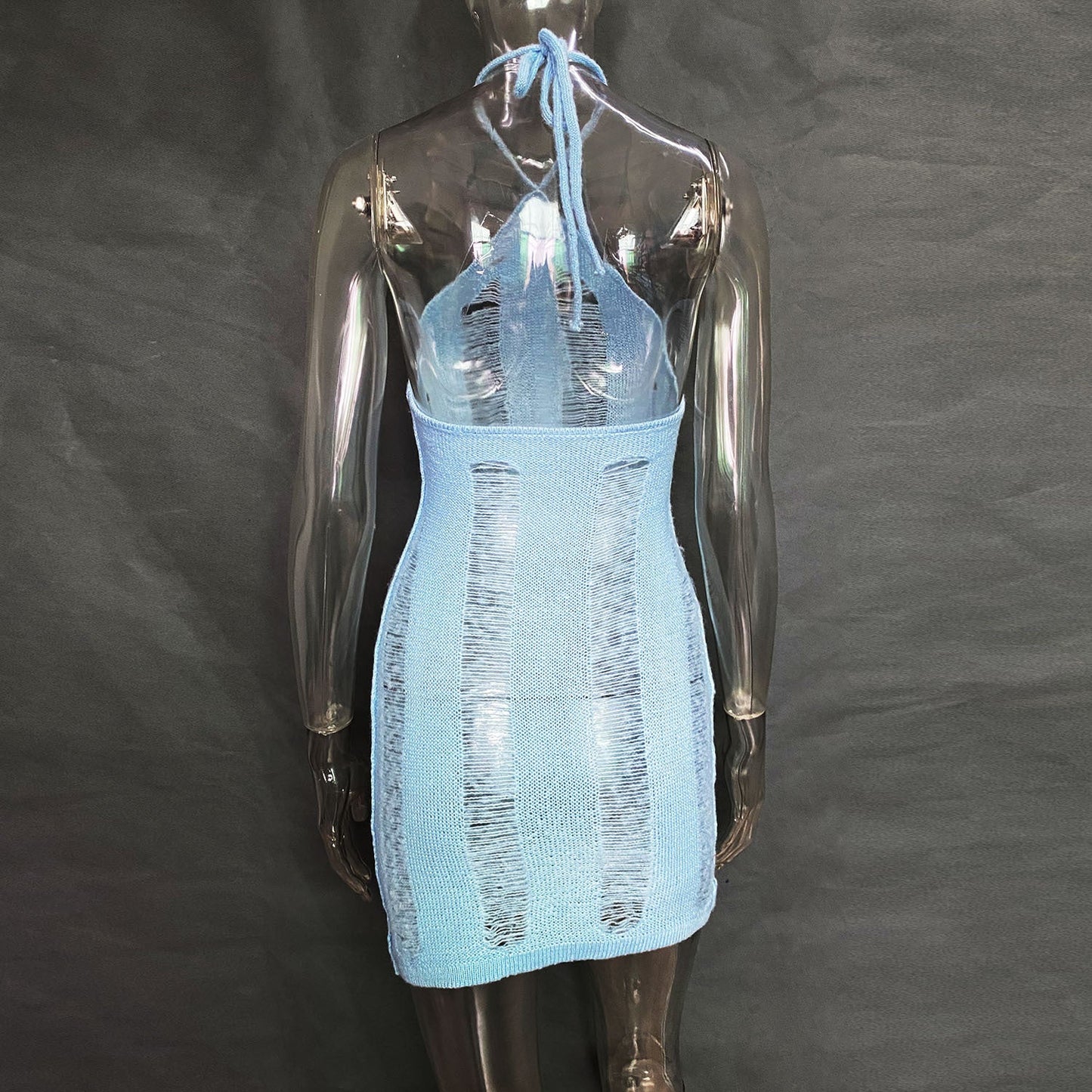 sixsr Knit Sexy Hollow Out Halter Women Dress Black Backless High Waist Mini Dress Women Summer Skinny Fashion Streetwear