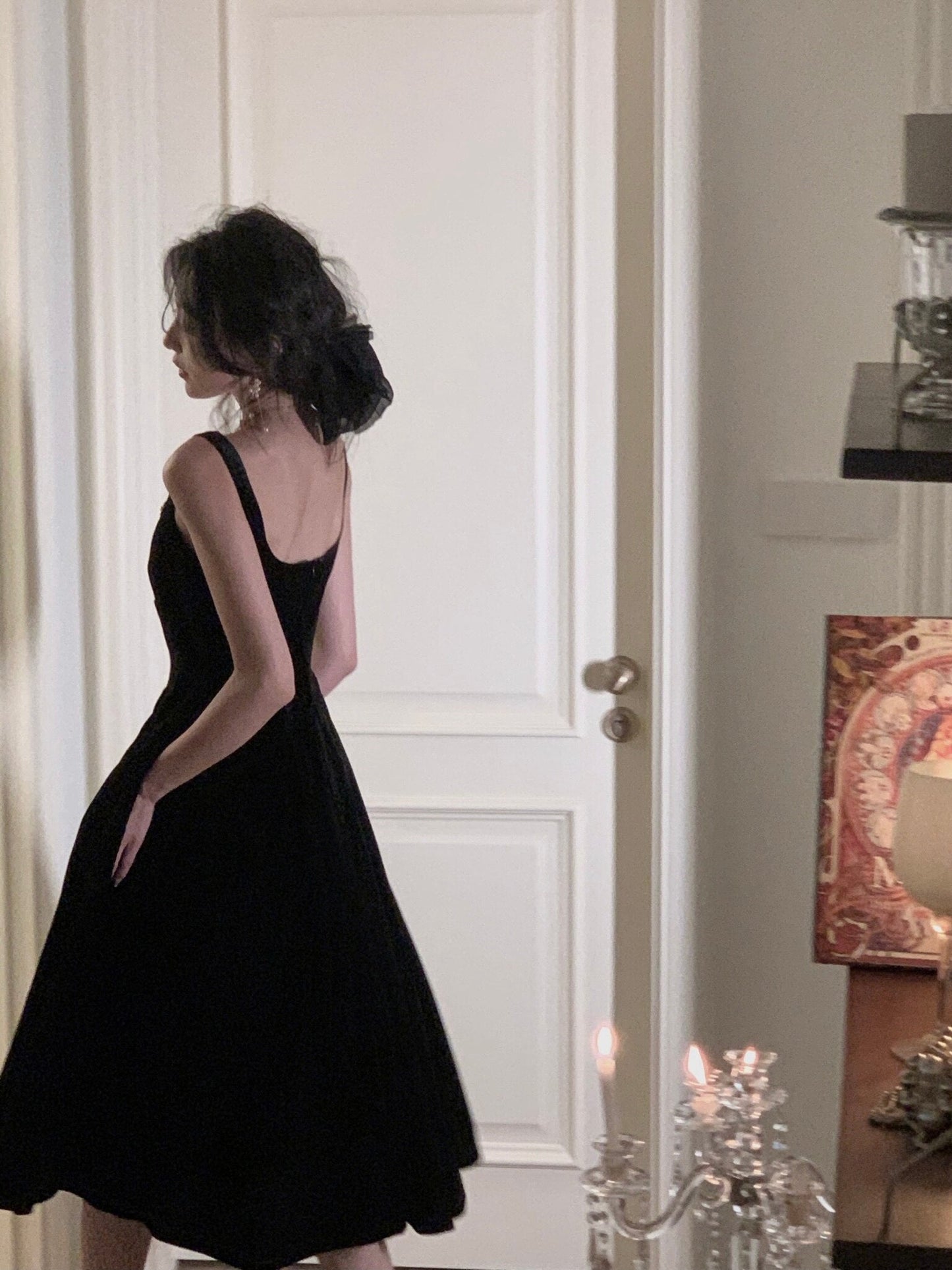 Summer New Elegant Spaghetti Strap Velvet Vintage Black Dress Women Sexy Prom Evening Party Fashion Clothing
