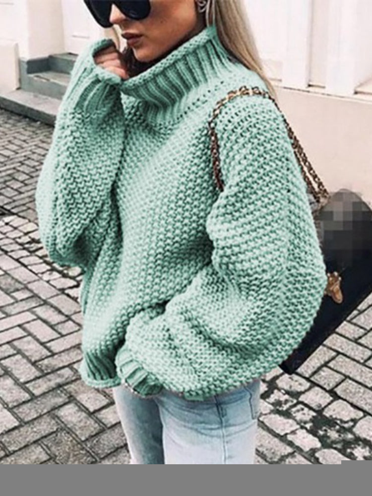 sixsr Womens Fall Fashion Sweater Women Autumn/Winter Turtleneck Doll Sleeve Loose Knit Sweater Fashion Women's Top Sweaters High Quality Thermal