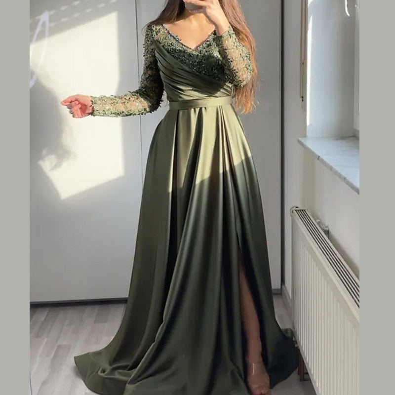 Ladies Elegant Fashion V Neck Party Dinner Dress