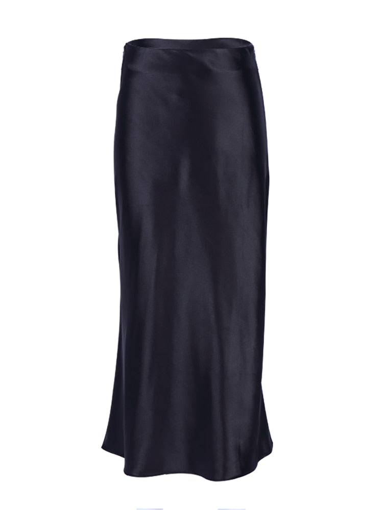sixsr Solid Purple Satin Silk Skirt Women High Waisted Summer Long Skirt New Elegant Ladies Office Skirts Midi Spring