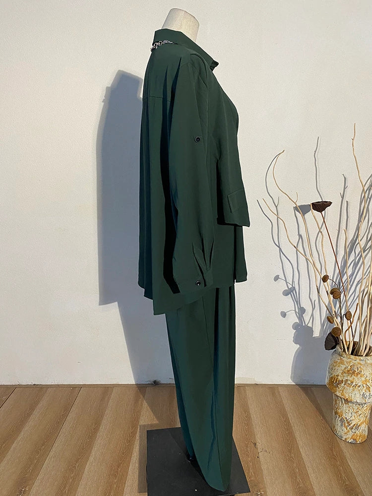 sixsr Wide Leg Pants Irregular Big Size Two Piece Suit New Lapel Long Sleeve Loose Fit Women Fashion Spring Autumn
