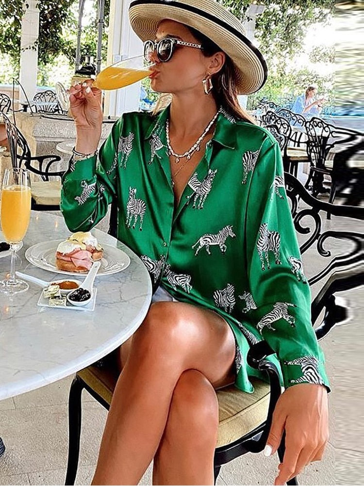 Sixsr women satin blouse long sleeve zebra print shirts vintage office ladies tops femme chandails fashion blusa de mujer Chandails