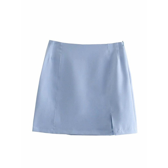 sixsr Stylish Elegant Skirt Suits Women  Fashion 2 Buttons Cropped Blazer Side Split Mini Skirts Suits Female Chic Sets
