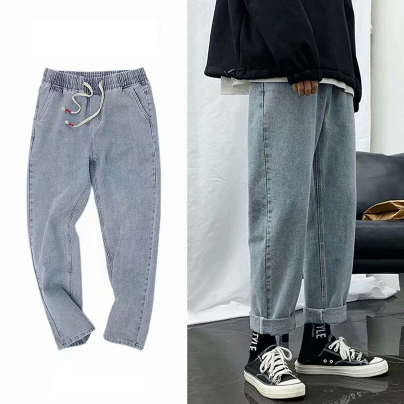 Sixsr American Casual Jeans Men Spring Wide Leg Street Straight Oversize Denim Pants Elastic Waist Drop Vintage Denim Trousers 2024