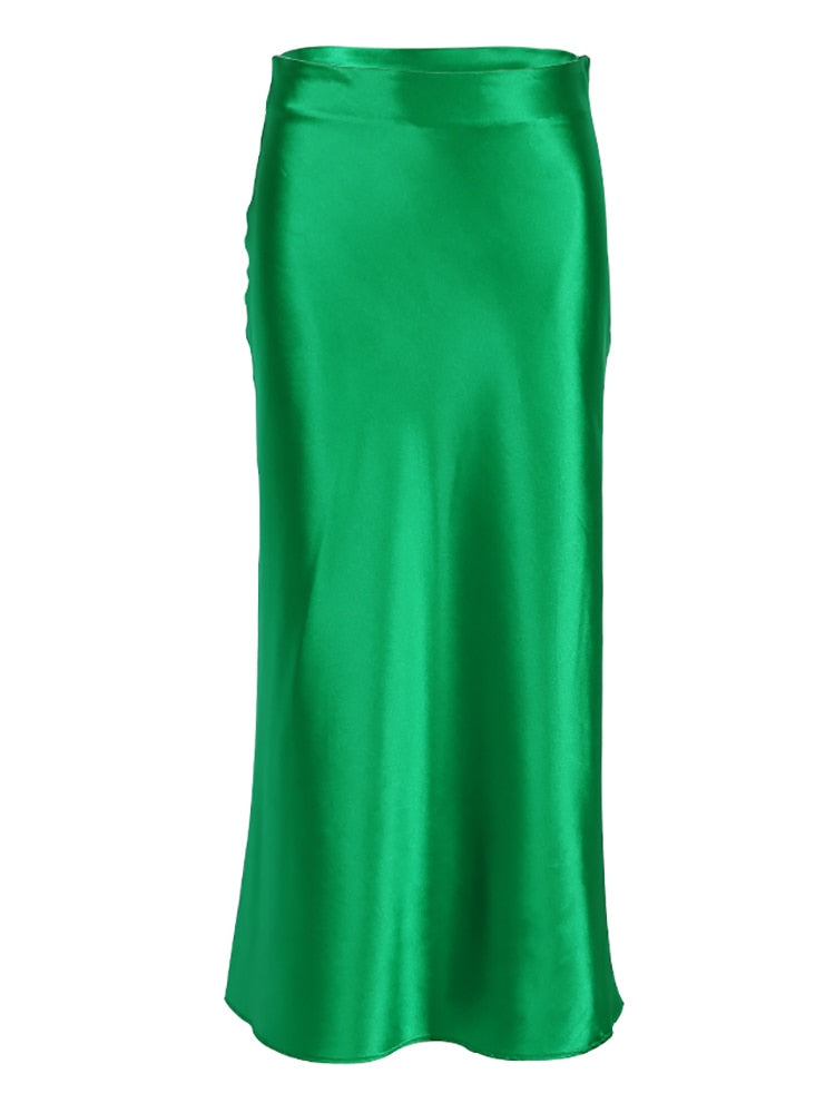 sixsr Solid Purple Satin Silk Skirt Women High Waisted Summer Long Skirt New Elegant Ladies Office Skirts Midi Spring