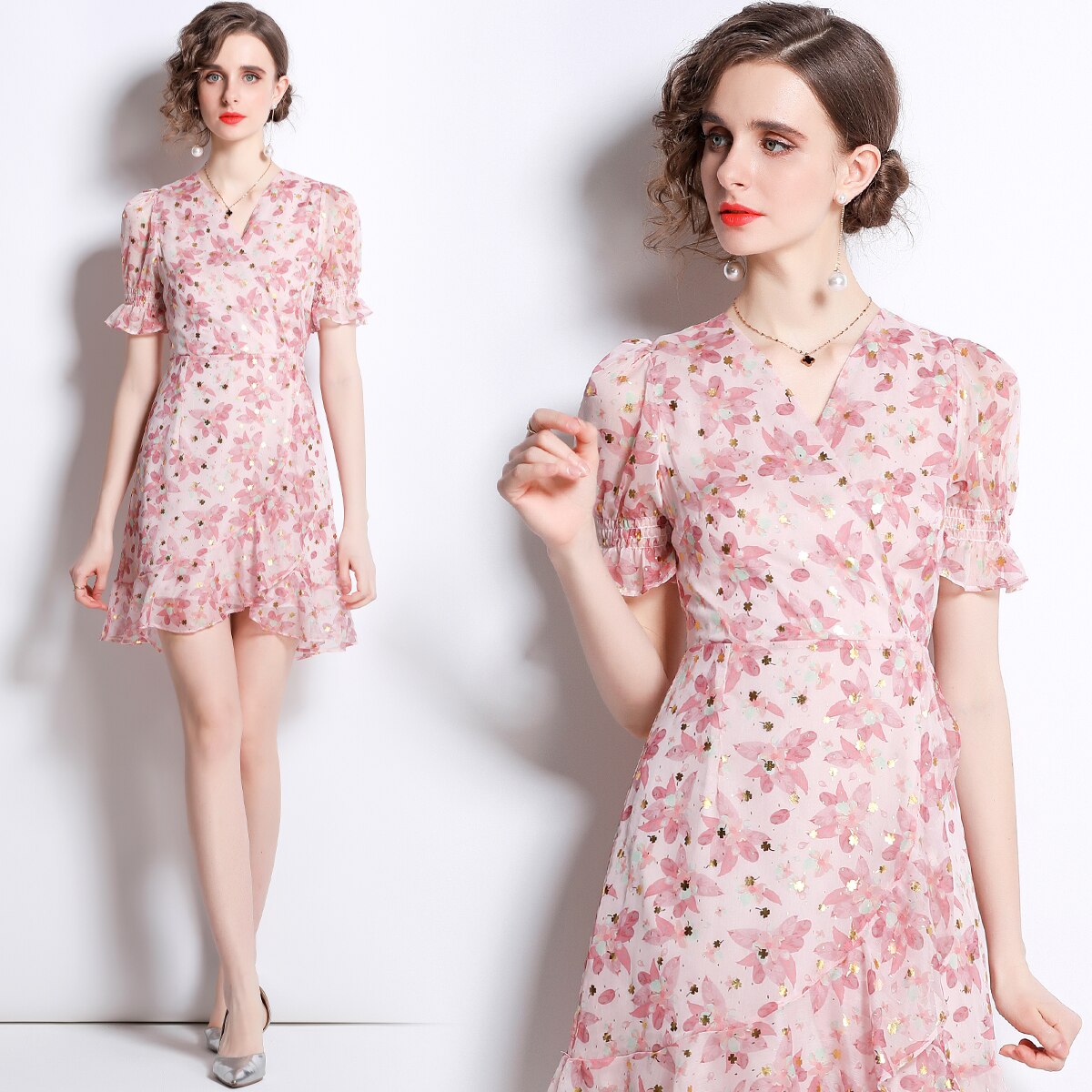sixsr French Gothic Fishtail Floral Summer Dress Women Beach Style Tea Platycodon Grandiflorum Drawstring Hip Dress K6686