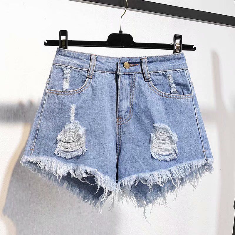 Casual High Waist Denim Shorts Women Summer Pocket Tassel Hole Ripped jeans Short Female Femme Short Pants Women