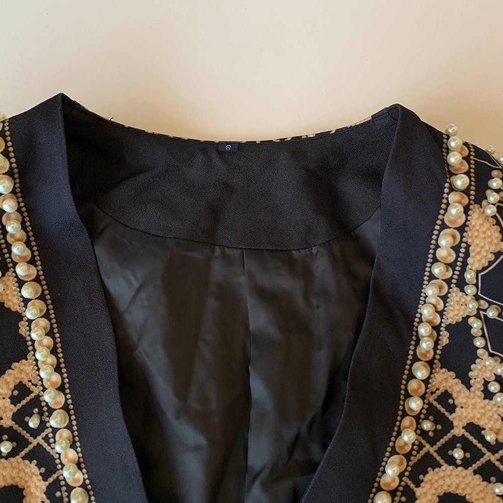 sixsr new Beaded Geometric Autumn Winter Long Sleeves V-Neck Vintage Ladies Outwear vintage fashion Overcoats