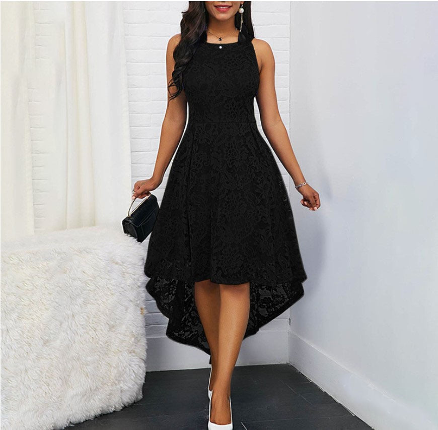 sixsr Women Sexy Lace Sleeveless Elegant Summer Irregular Swing Long Dresses