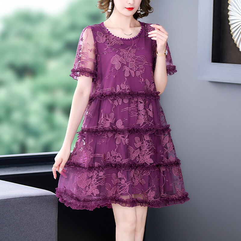 sixsr Embroidered Off-Shoulder Dresses Fairy Chic Gentle Dress Female New Style Sweet Daisy Printed Mesh Long Floral Dress Female