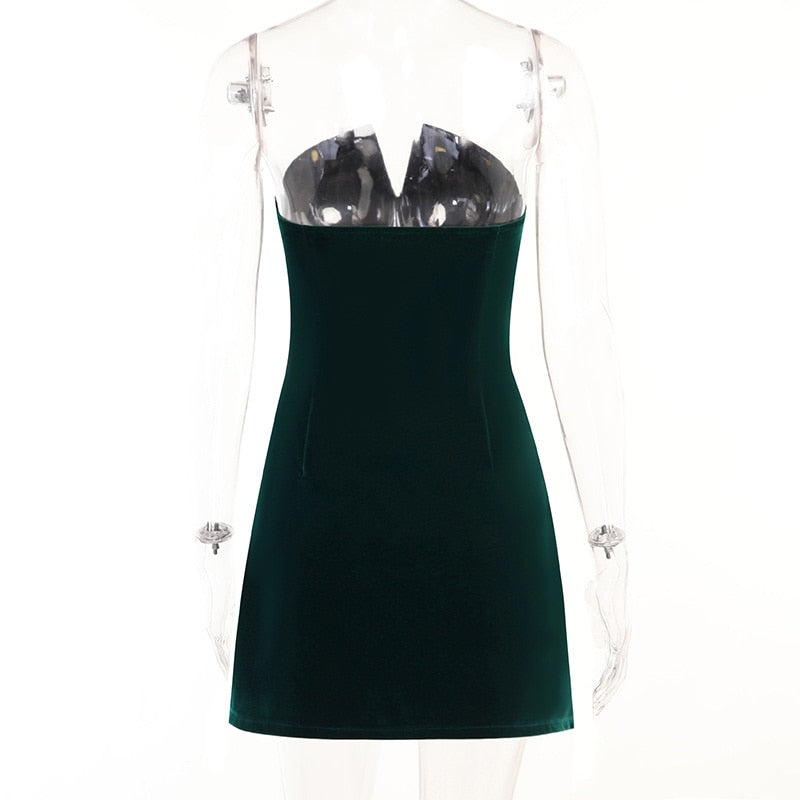 sixsr Womens Fall Fashion  V Neck Velvet Dress Women Sexy Sleeveless Elegant Fashion Female Clothes Solid Backless Strapless Side Split Dress Black