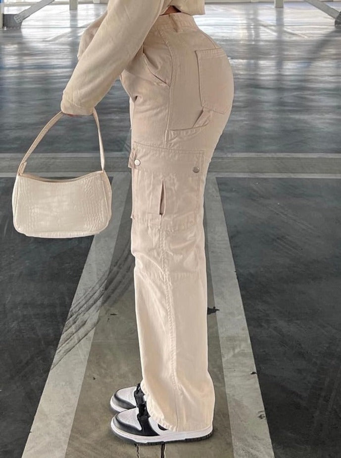 Sixsr Khaki Cargo Pants Jeans Women High Waist Slim Fashion Streetwear ArmyGreen Big Pockets Y2k Vintage Baggy Denim Trousers Overalls