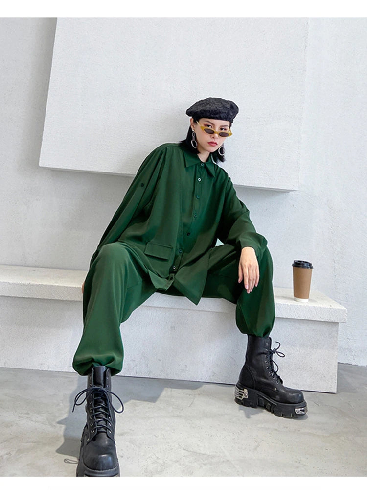 sixsr Wide Leg Pants Irregular Big Size Two Piece Suit New Lapel Long Sleeve Loose Fit Women Fashion Spring Autumn