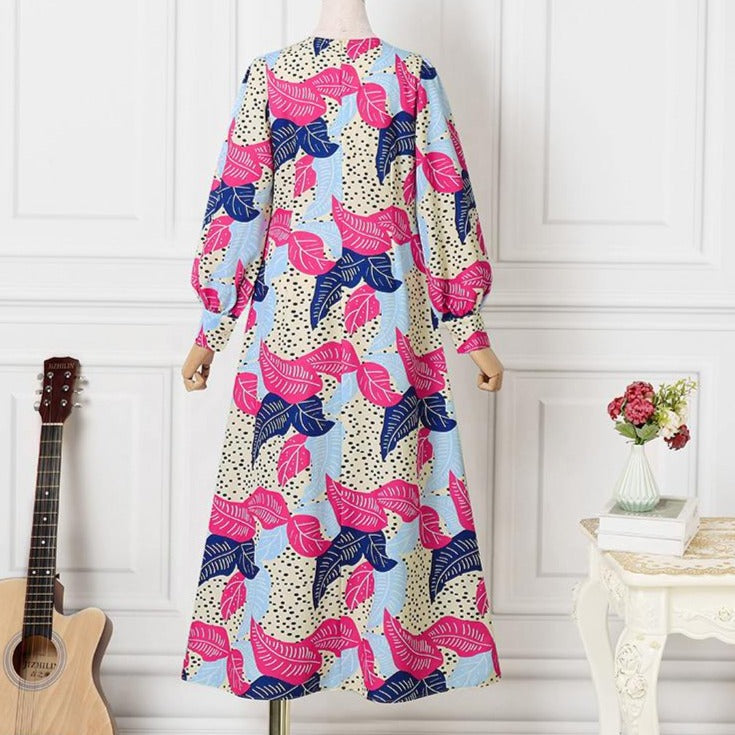Summer Party Long Maxi Dress Women Long Sleeve Slit Vintage Printed Pleated Bohemian Beach Sundress Casual Vestido