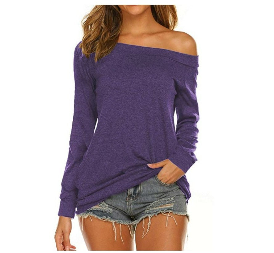 Stylish Off Shoulder Solid Color Long Sleeve Tops