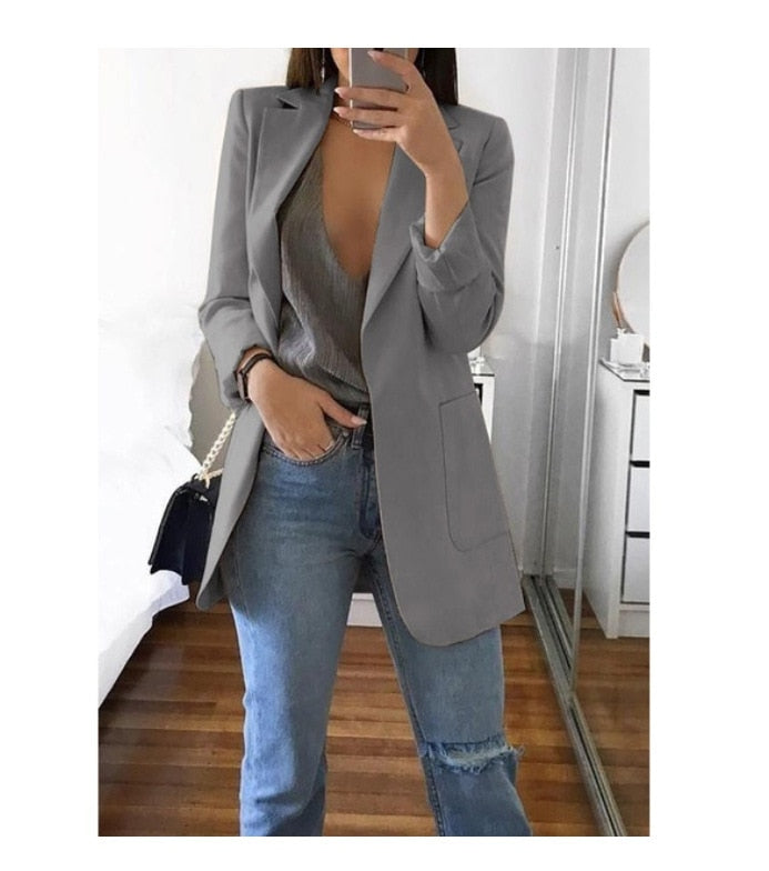 Fashion Korean Casual Women's Blazer Spring Autumn Long Blazer Women Suit Outwear Slim Coats Office Ladies Blazer Work Jacket