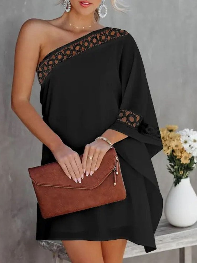 Sexy One-Shoulder Long Sleeve Party Dress Spring Vintage Halter Loose Irregular Dress Elegant Women Print Ruffle Dresses Vestido