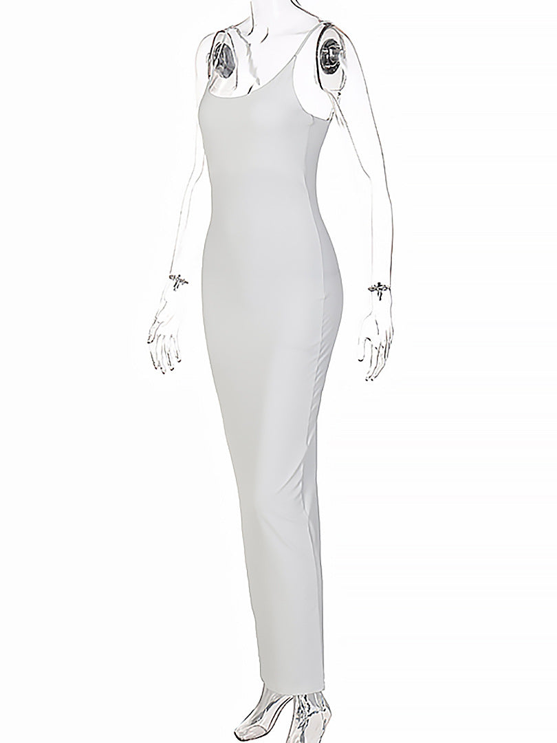 Sixsr Summer Dresses For Women White Bodycon Slip Maxi Dress for Women's Summer Sexy Party Evening Elegant Backless Birthday Straps Wrap Long Dresses Woman