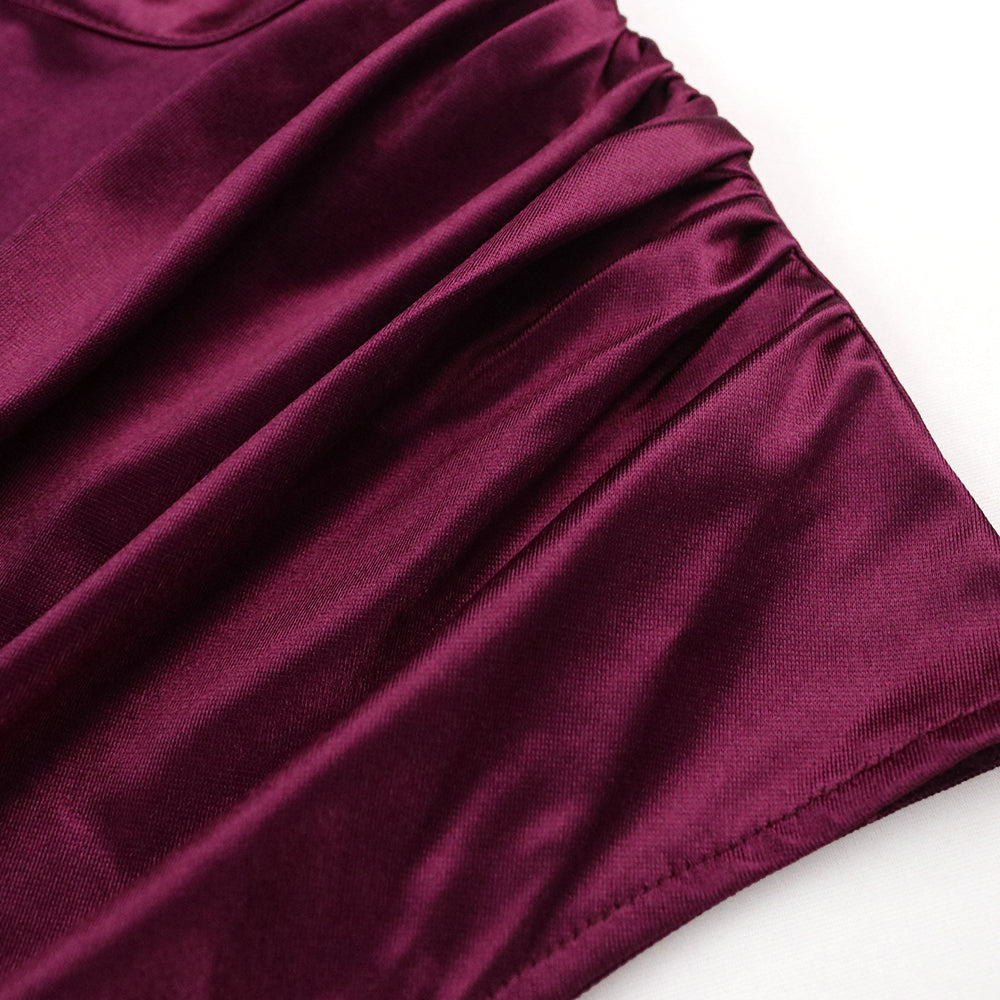 sixsr Women Dress Pleated Long Wine Red Elegant Slit High Collar Slim Fit Sleeveless Maxi Robes Female Shiny Gowns Party  Spring