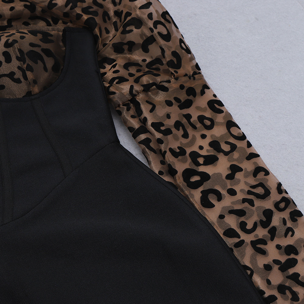 sixsr Sexy One-shoulder Leopard Print Women Dress Patchwork Mesh Backless Bandage Dress Women Summer Slim Party Clubwear