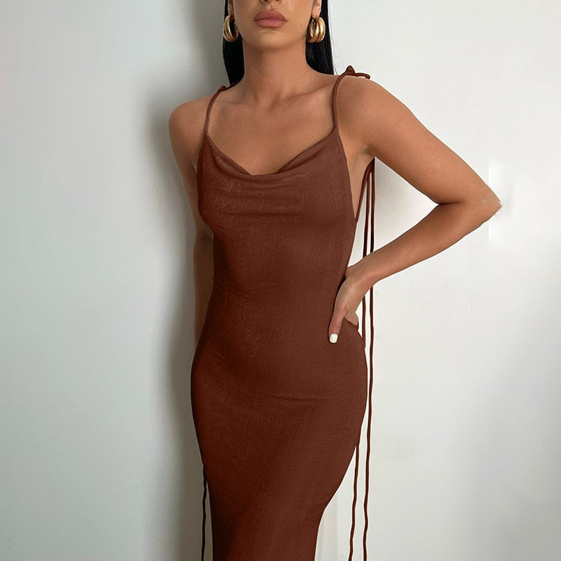 Sexy Hollow Out Corset Maxi Dress Party Dress Women Halter Cut Out Wrap Split Long Dresses Summer Backless Clubwear Midi Robe
