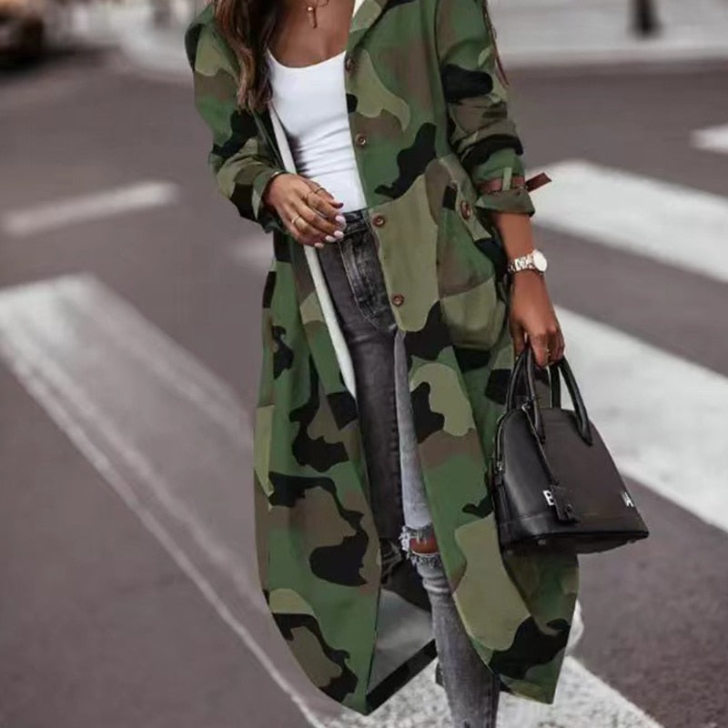 Women's Khaki Striped Plaid Contrast Long Trench Coat
