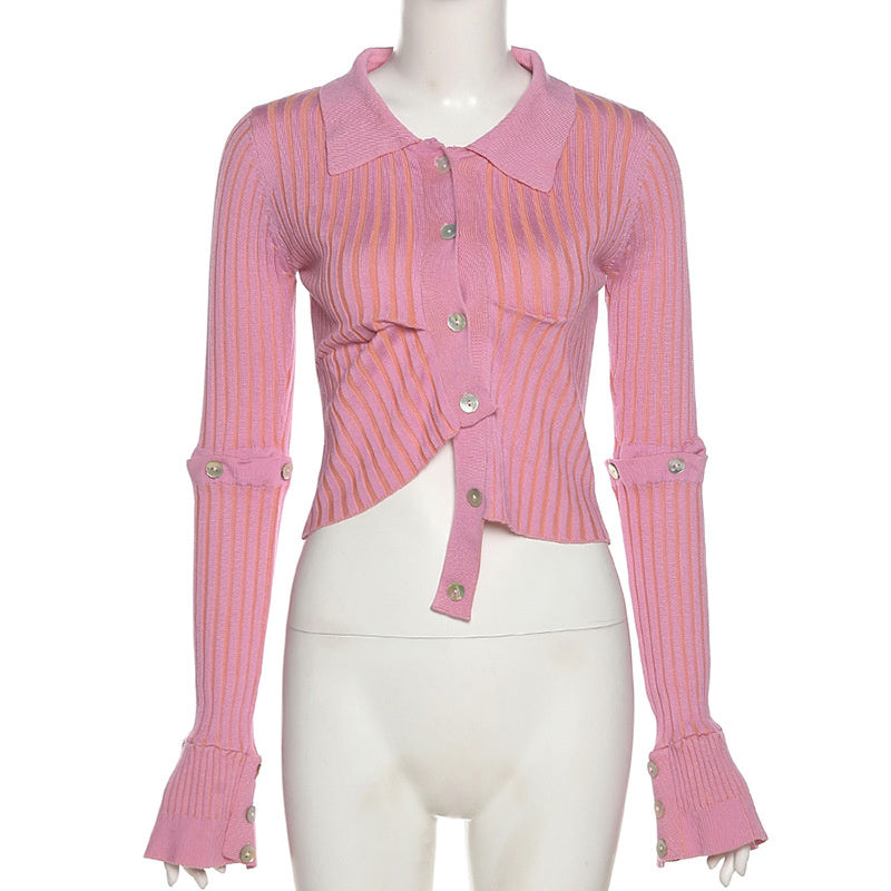 sixsr Fashion Trends Single Breasted Knitted Sweater Women Sexy Long Sleeve Asymmetrical Cardigans Solid Turn Down Collar Autumn Fashion Tops