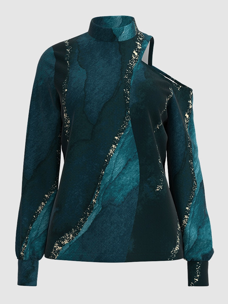 Fashion Women Print Cold Shoulder Top Casual Blouse Lady Casual Tops feminina blusa