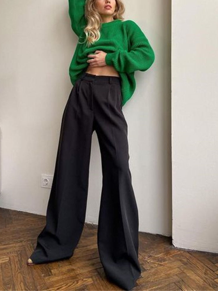 sixsr Outfits  Trends New Spring Summer Women's Casual Straight Classic Green Black Rose Red High Waist Pants Korean Wide Leg Trousers for Women