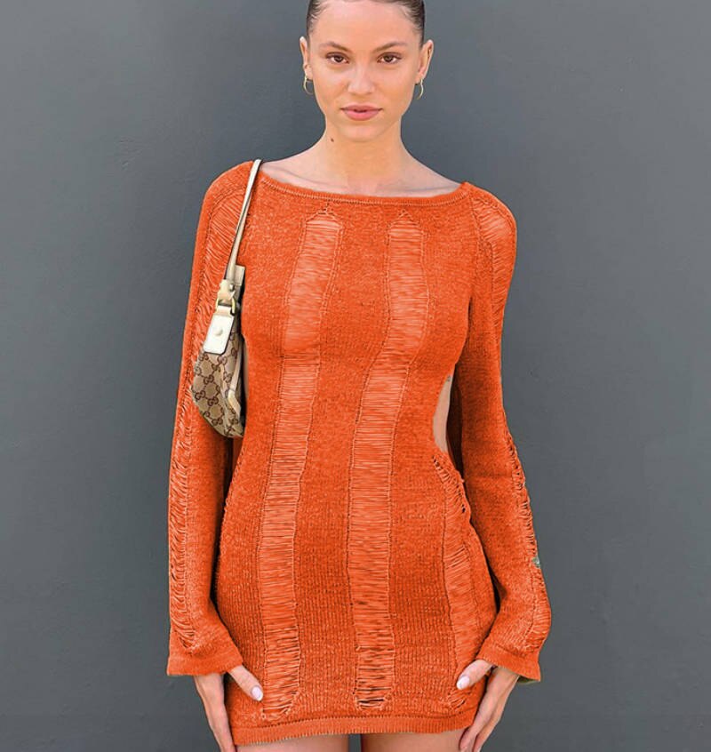 Y2K Knitted Tassel Women Backless Hollow Out Long Sleeve T Shirt Sexy Party Club Casual Beach Outfits Tee Top Summer