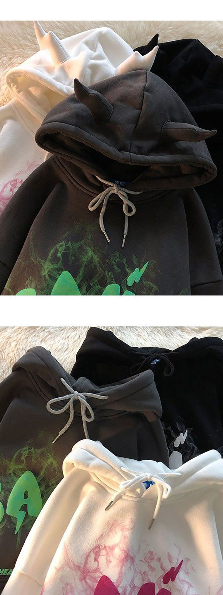 Sixsr Retro little horns design sense oversize hooded sweater women fall/winter new loose lazy style student couple top clothes