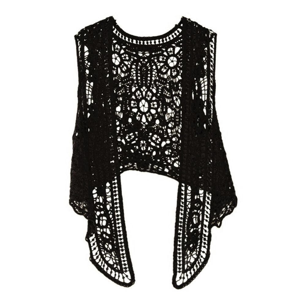 sixsr Asymmetric Open Stitch Cardigan Summer Beach Boho Hippie People Style Crochet Knit Embroidery Blouse sleeveless Vest