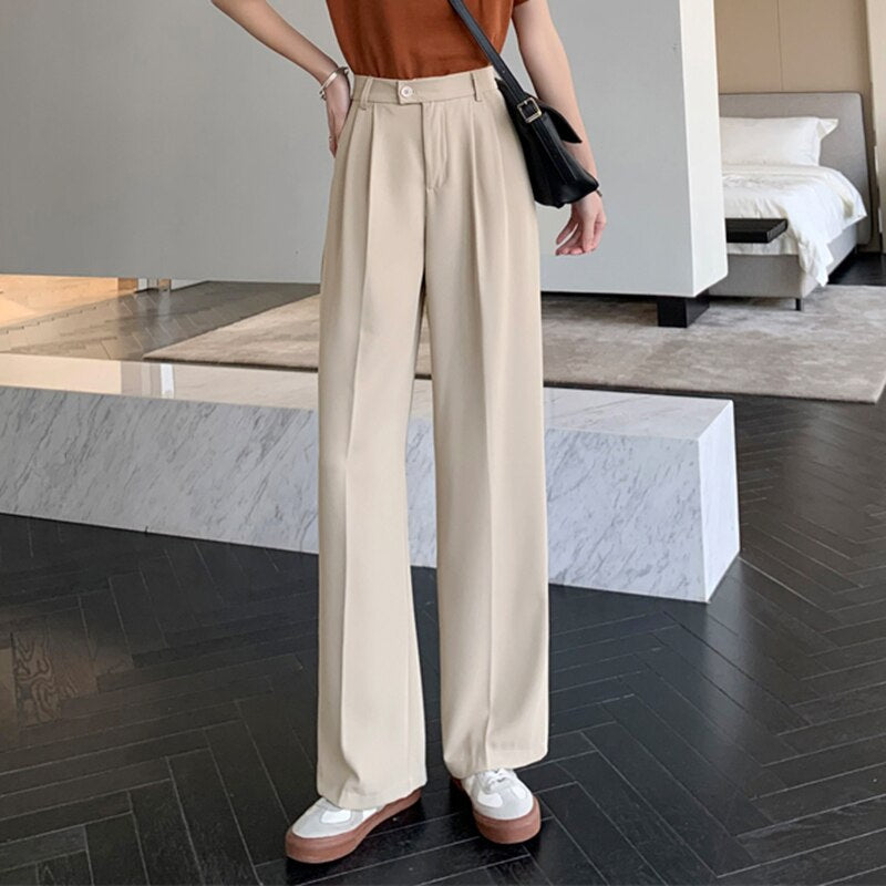 Sixsr Spring Outfits Pants Women Korean Style Casual High Waist Chic Office Lady Female Elegant Black Straight Suit Pants Trousers Khaki