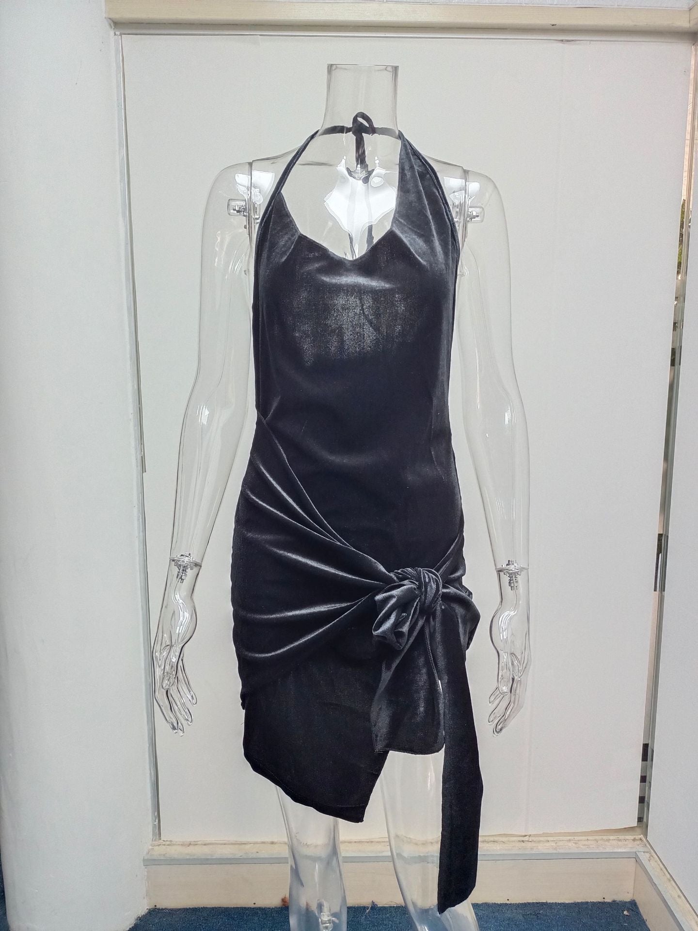 Summer New Women's Wear Halter Neck Hollow Strappy Slit Sexy Fashion Dress Sexy Backless Irregular Strappy Evening Dress