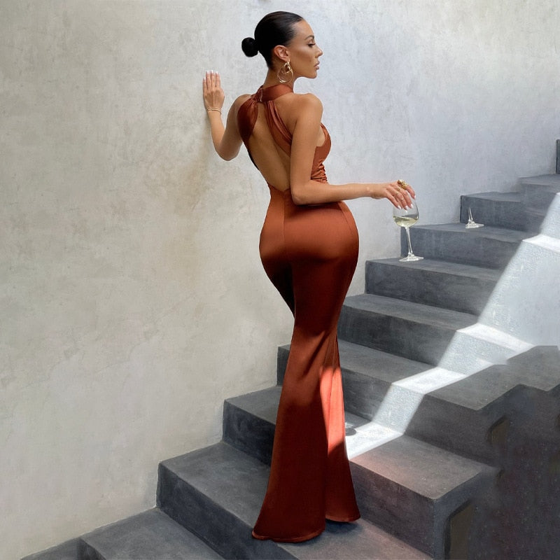 sixsr Sexy Satin Sleeveless Backless Elegant Party Maxi Dresses Women Summer Off Shoulder Bodycon Black Long Dress Formal Female