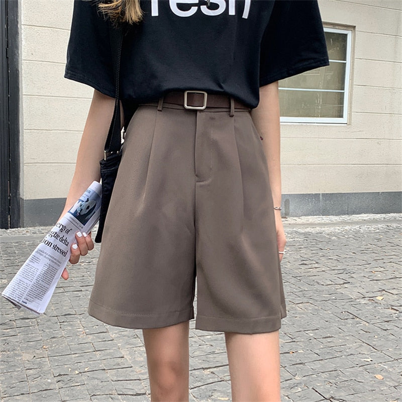 Suits Cargo Shorts for Women New Office Ladies Korean Fashion Wide Leg Shorts High Waisted Casual Straight Shorts