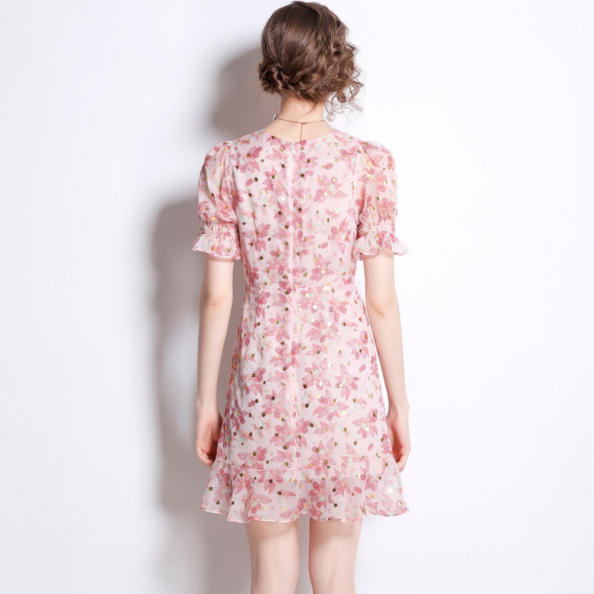 sixsr French Gothic Fishtail Floral Summer Dress Women Beach Style Tea Platycodon Grandiflorum Drawstring Hip Dress K6686