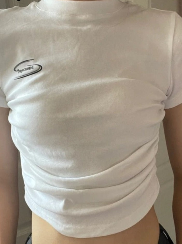 Fashion T-shirt O-neck Short Sleeve White Woman Tshirts Crop Tops Y2k Clothes Tunic Folds Summer Chic Tees Shirts for Women