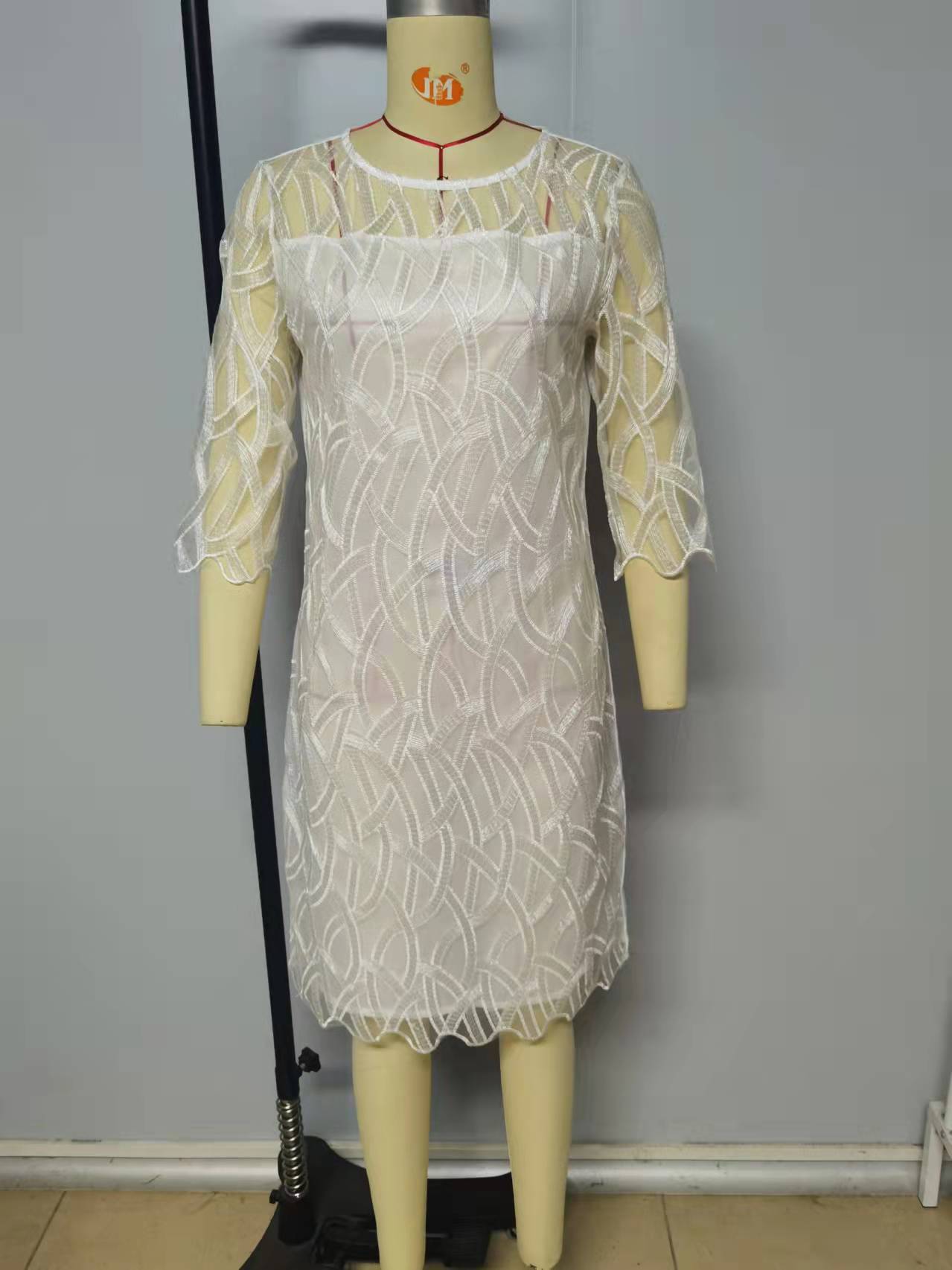 sixsr Fashion Trends Embroidered Dress Half Sleeve Casual Dress Sexy See-through Patchwork Lace Party Dress Women Fashion O Neck Loose Pullover Dress