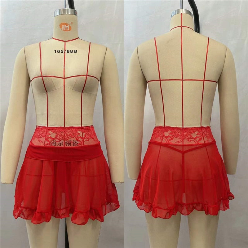 Micro Mini Skirt Club Sexy Wear Sheer See Through Skirts Sexy Women Ice Silk A-Line Pleated Skirt Low Rise Waist Ruffled Skirt
